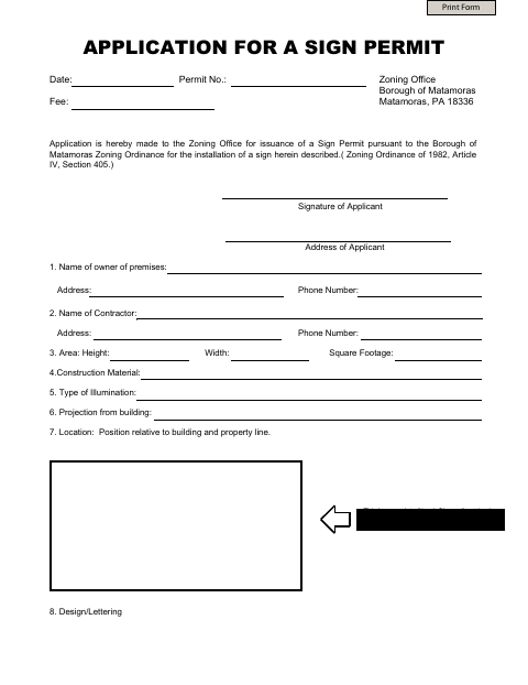 First page of the Application for a Sign Permit