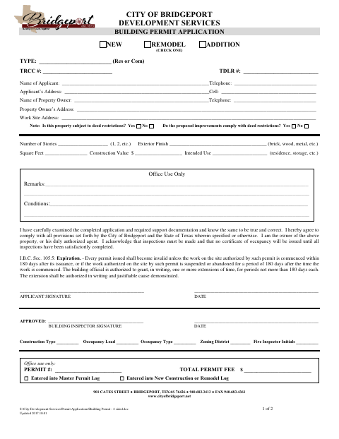 First page of the Building Permit Application