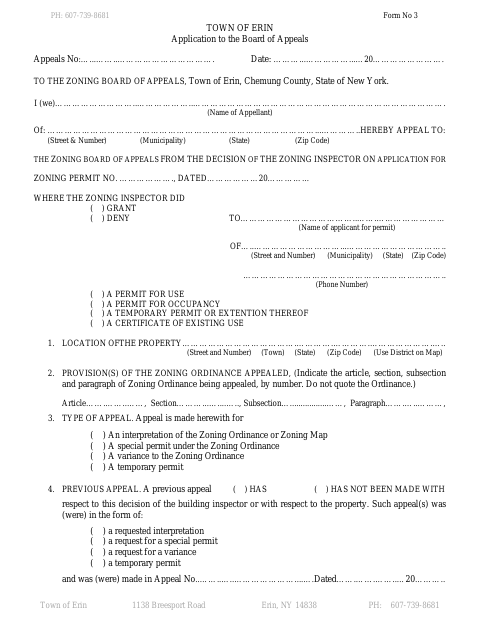 First page of the Application to the Board of Appeals