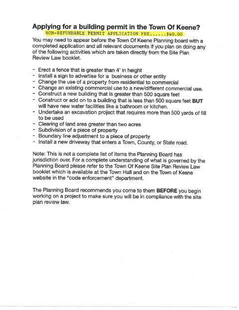 First page of the Building Permit Application