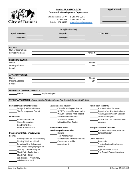 First page of the Land Use Application