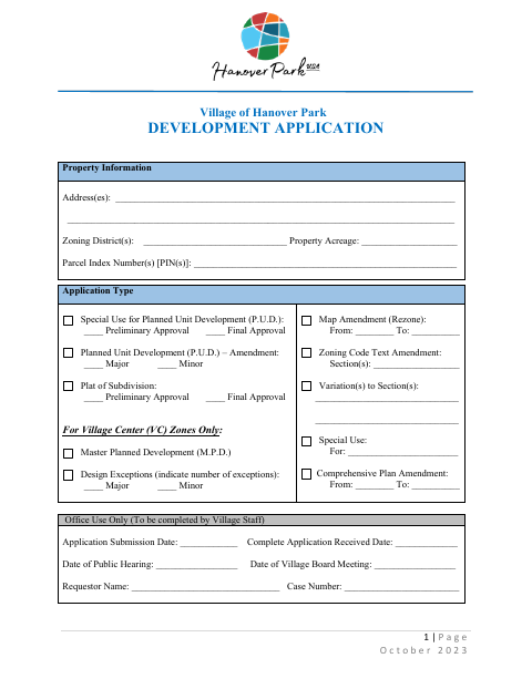 First page of the Development Application Form