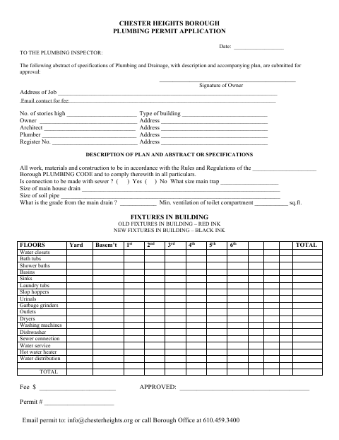 First page of the Plumbing Permit Application