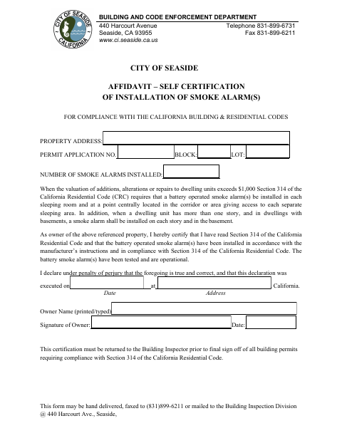 First page of the Affidavit – Self-Certification of Smoke and Carbon Monoxide Alarm Installation