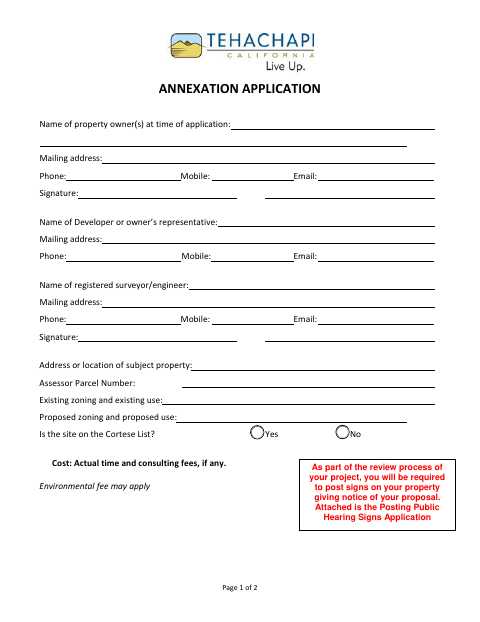 First page of the Annexation Application
