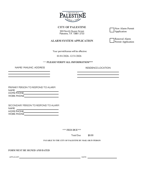 First page of the Alarm System Application