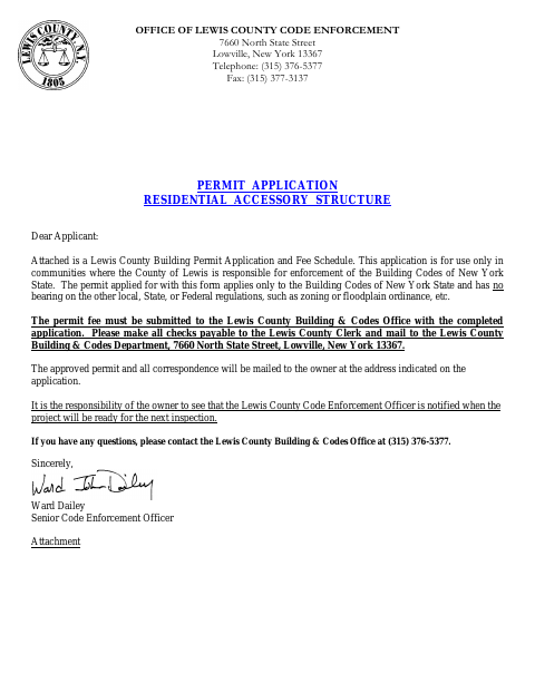 First page of the Residential Accessory Structure Permit Application