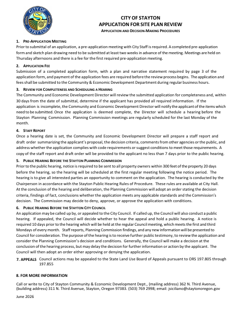 First page of the Site Plan Review Application