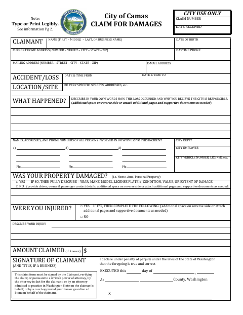 First page of the Claim for Damages