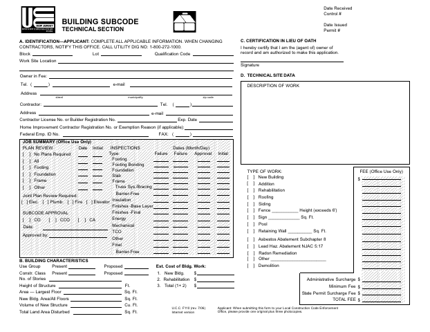 First page of the Building Subcode Technical Section