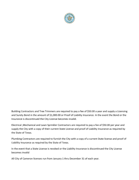 First page of the Contractor Application
