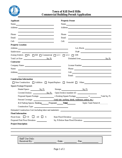 First page of the Commercial Building Permit Application