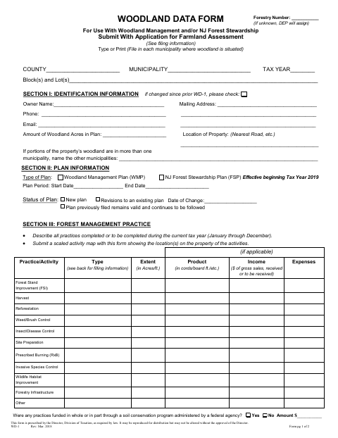 First page of the Woodland Data Form