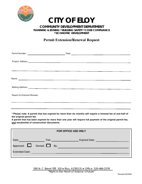 First page of the Permit Extension/Renewal Request