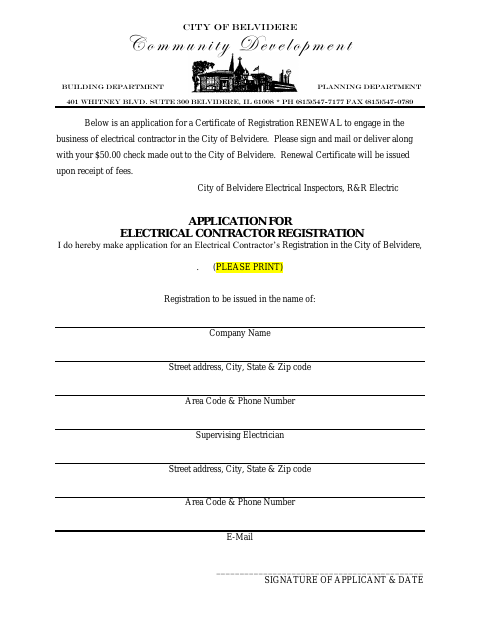 First page of the Application for Electrical Contractor Registration