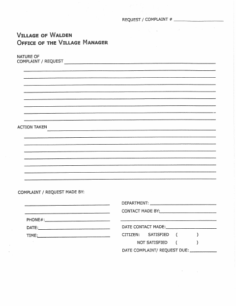 First page of the Complaint Form to Village Manager