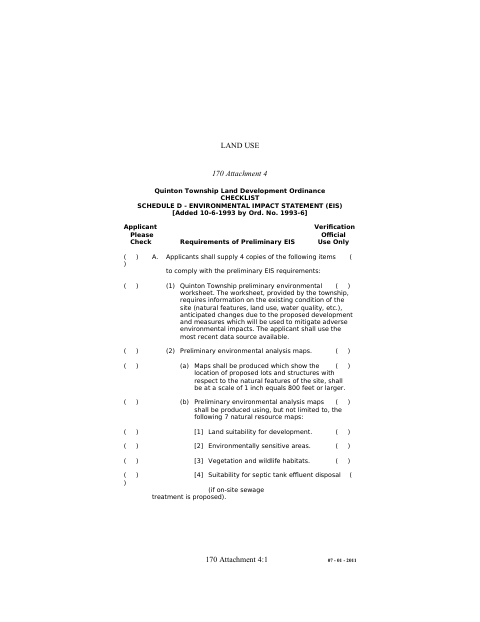 First page of the Schedule D Environmental Impact Statement Checklist