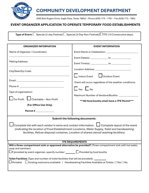 First page of the Event Organizer Application to Operate Temporary Food Establishments