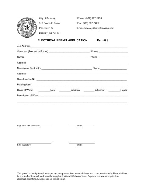 First page of the Electrical Permit Application