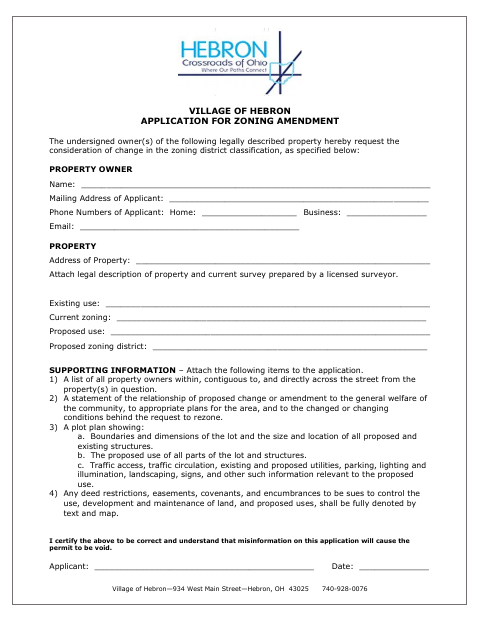 First page of the Application for Zoning Amendment