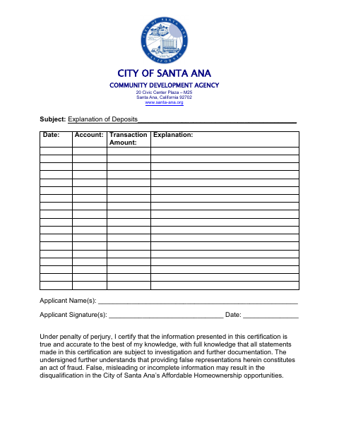 First page of the Explanation of Deposits