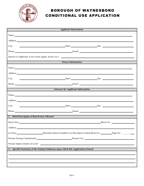 First page of the Conditional Use Application