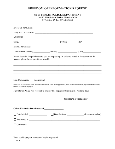 First page of the Freedom of Information Request