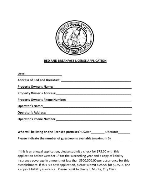 First page of the Bed and Breakfast License Application