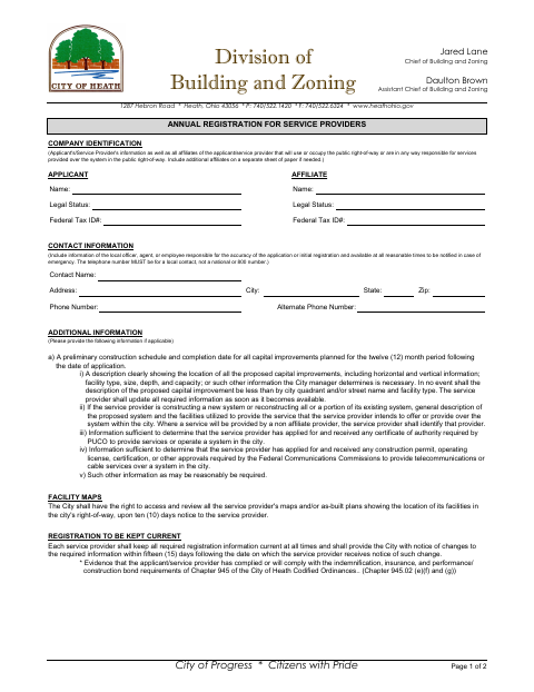 First page of the Annual Registration for Service Providers