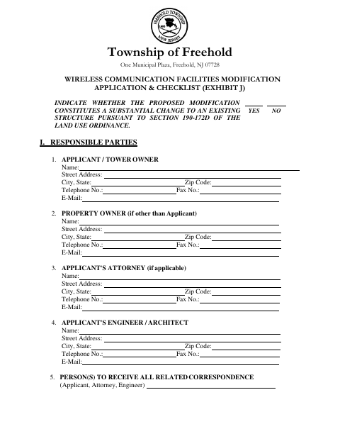 First page of the Wireless Communication Facilities Modification Application & Checklist