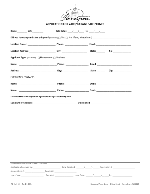 First page of the Yard/Garage Sale Permit Application