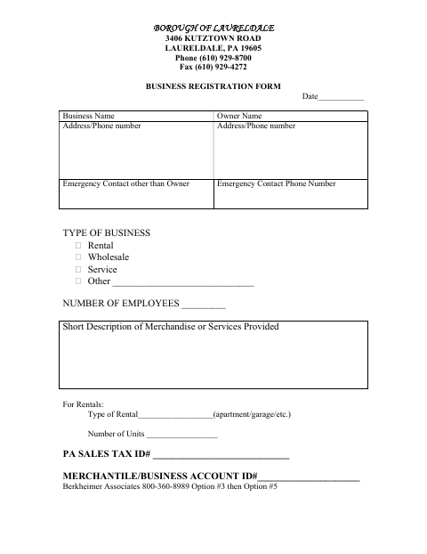 First page of the Business Registration Form