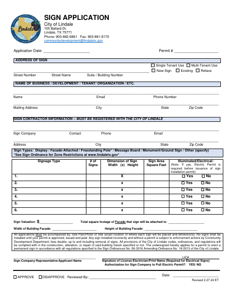 First page of the Sign Application