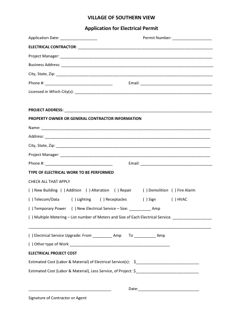 First page of the Application for Electrical Permit
