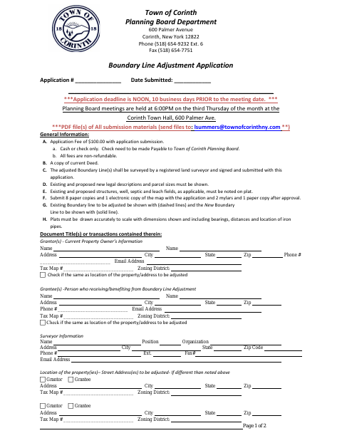 First page of the Boundary Line Adjustment Application