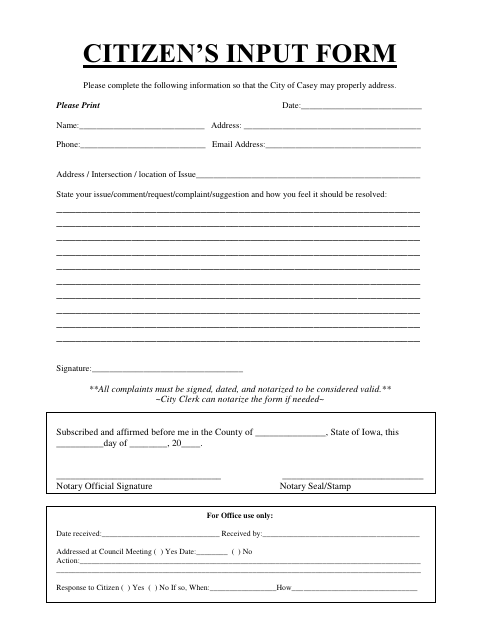 First page of the Citizen’s Input Form