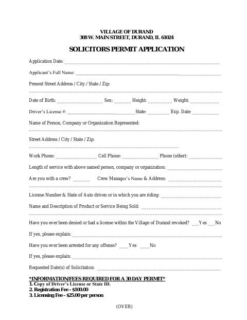 First page of the Solicitors Permit Application