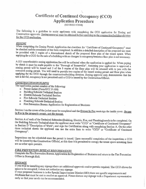 First page of the Certificate Of Continued Occupancy Application