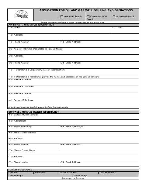 First page of the Oil And Gas Well Drilling And Operations Application