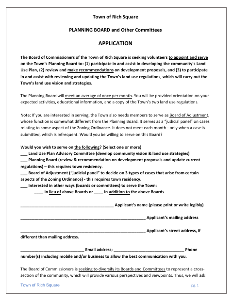 First page of the Planning Board And Other Committees Application