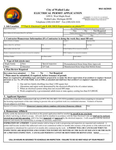 First page of the Electrical Permit Application
