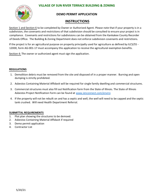 First page of the Demolition Permit Application