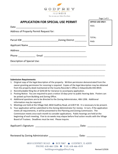 First page of the Application for Special Use Permit