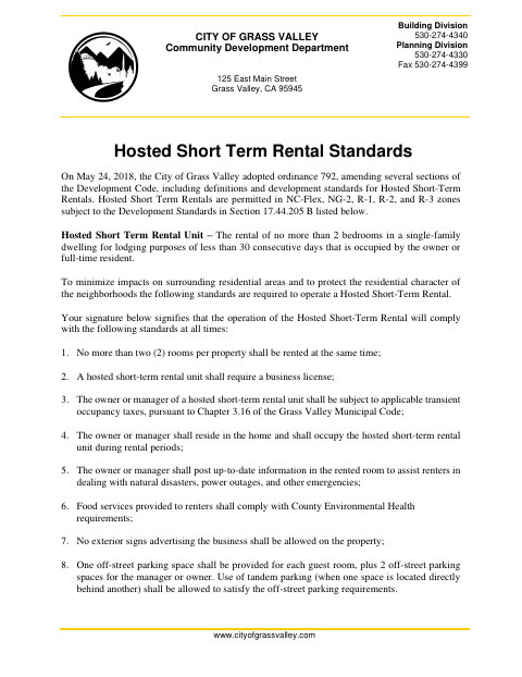 First page of the Hosted Short Term Rental Standards