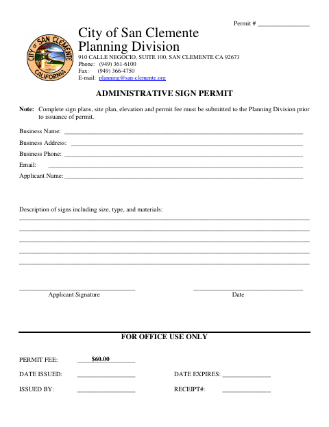 First page of the Administrative Sign Permit