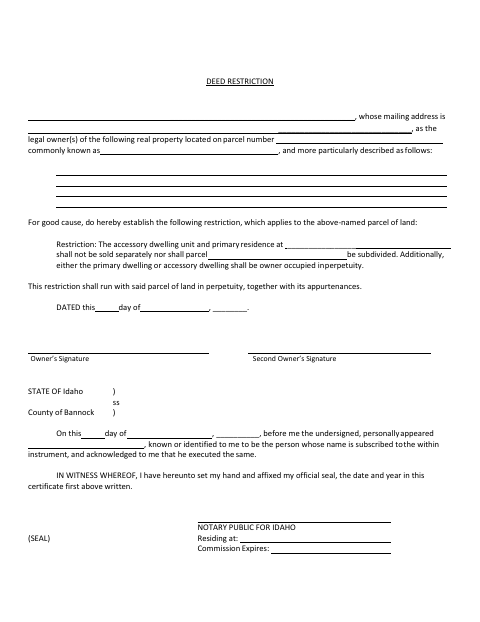 First page of the Accessory Dwelling Unit Restrictive Covenant