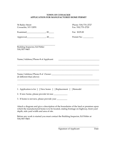 First page of the Application for Manufactured Home Permit