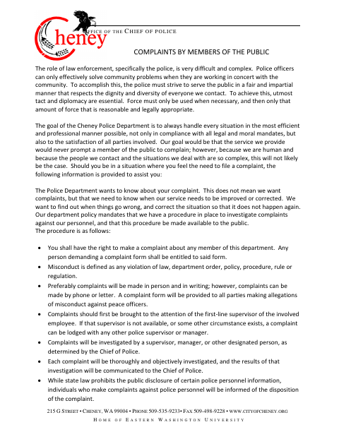 First page of the Complaints by Members of the Public