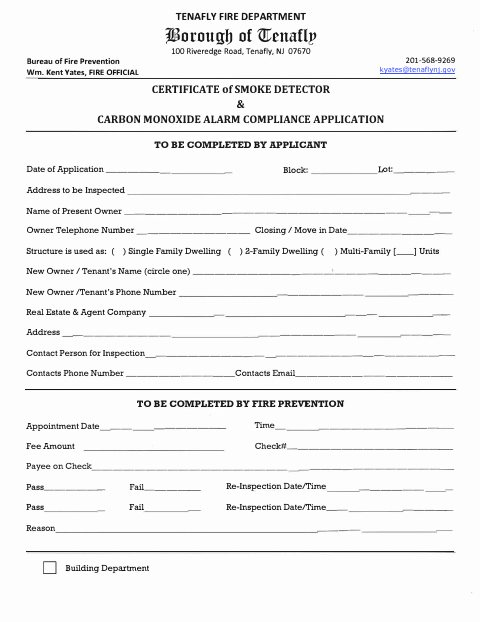 First page of the Certificate of Smoke Detector & Carbon Monoxide Alarm Compliance Application