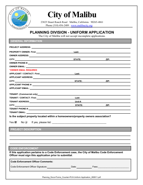 First page of the Uniform Application